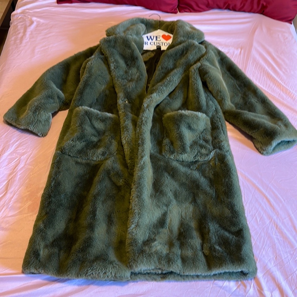 Green fur coat lined knee length